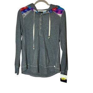 Kenzie Heather Gray Sleep Lounge Hoodie Top Henley front Luxe Feel